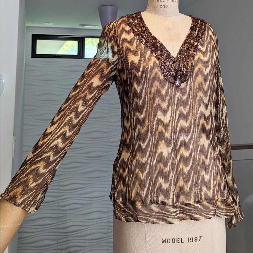 Silk land gorgeous brown beaded top size med